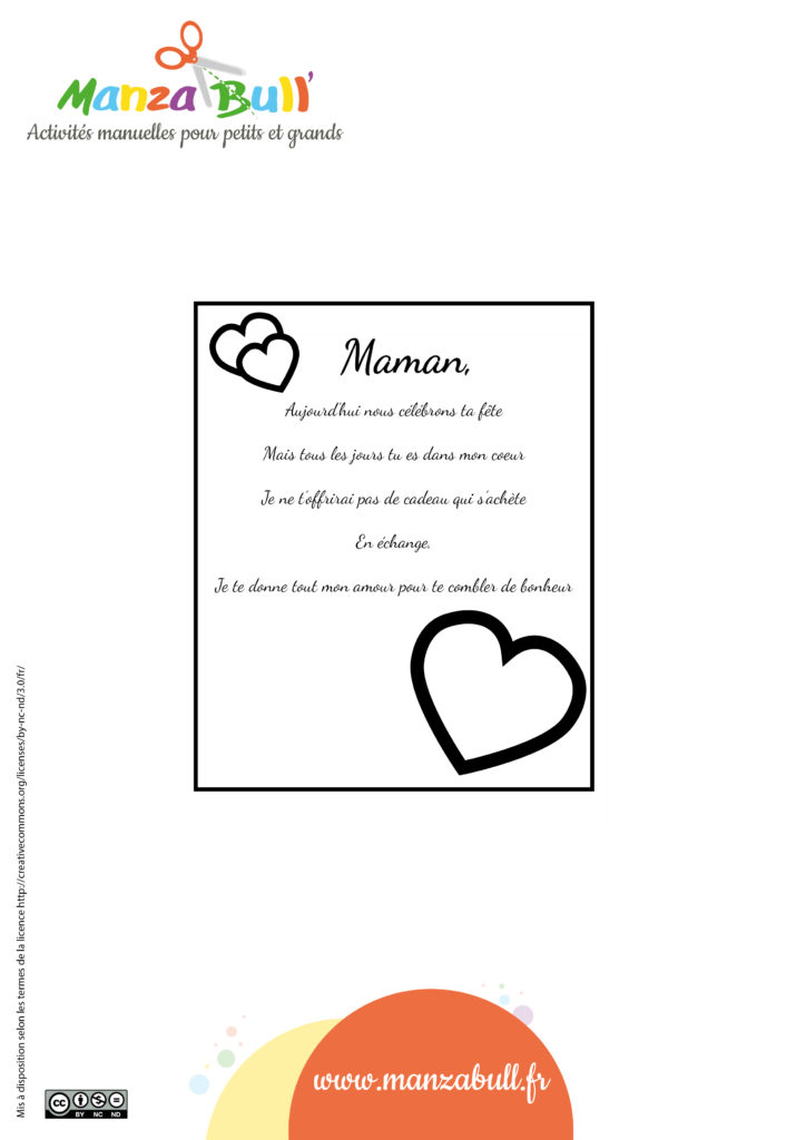 Poème fête des mères à imprimer - ManzaBull'