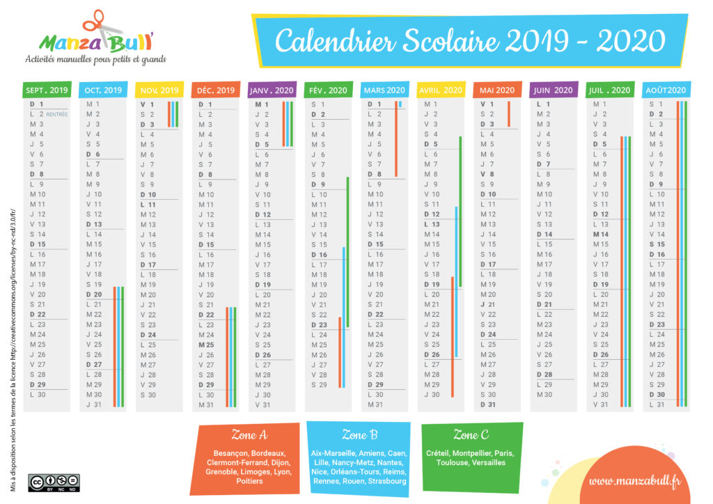 Calendrier scolaire 2019 - 2020 - Manzabull