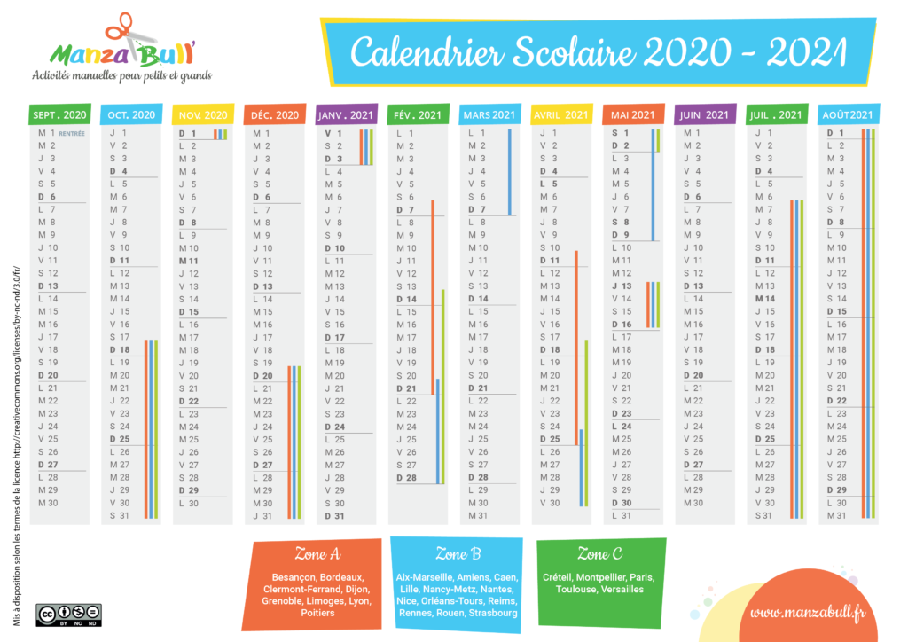 calendrier scolaire 2020 -2021