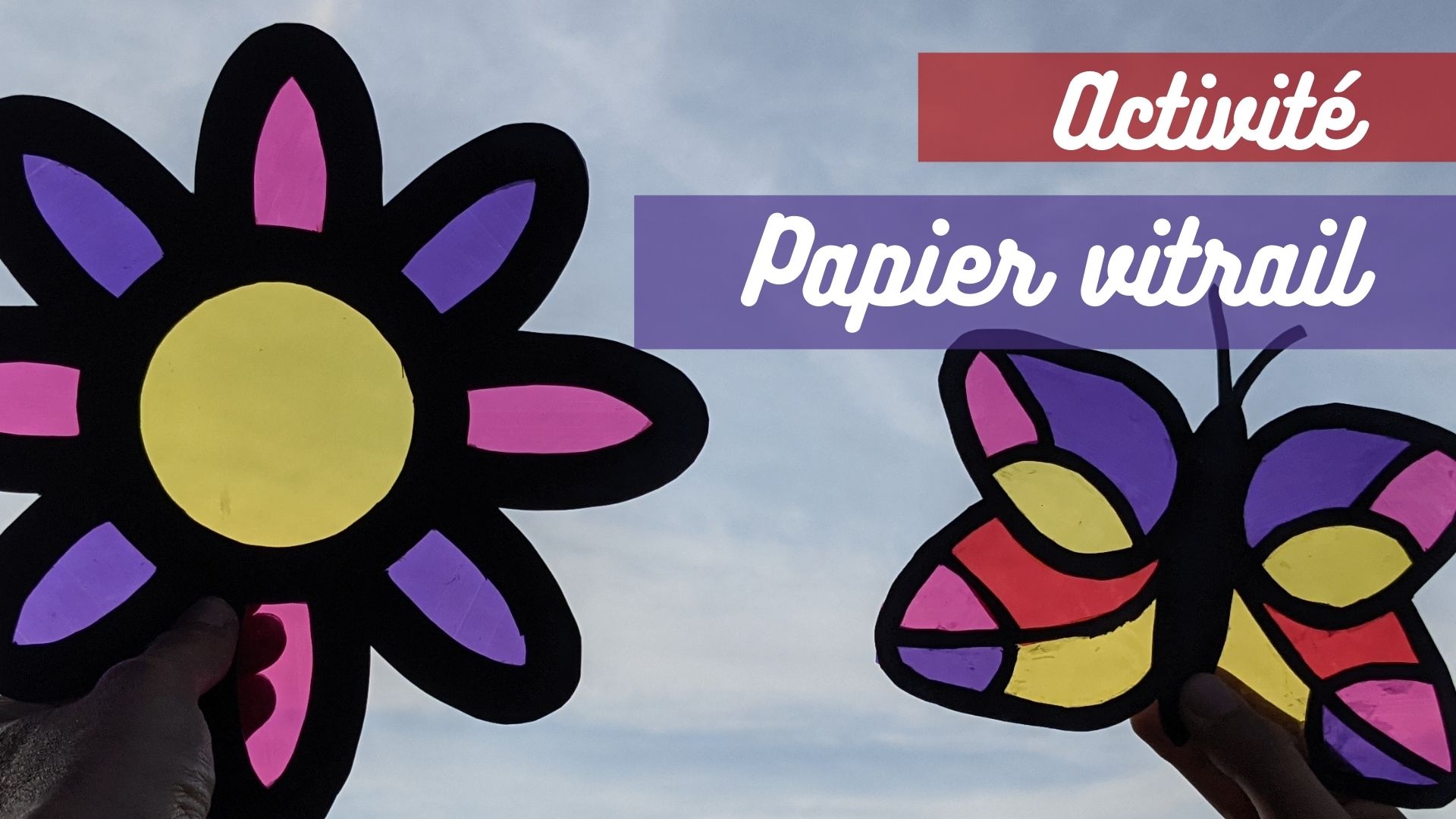 activité manuelle papier vitrail - vitraux fleur et papillon