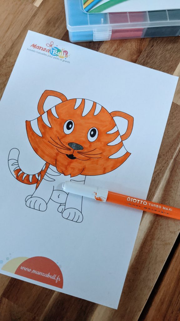 coloriage tigre et feutre giotto orange