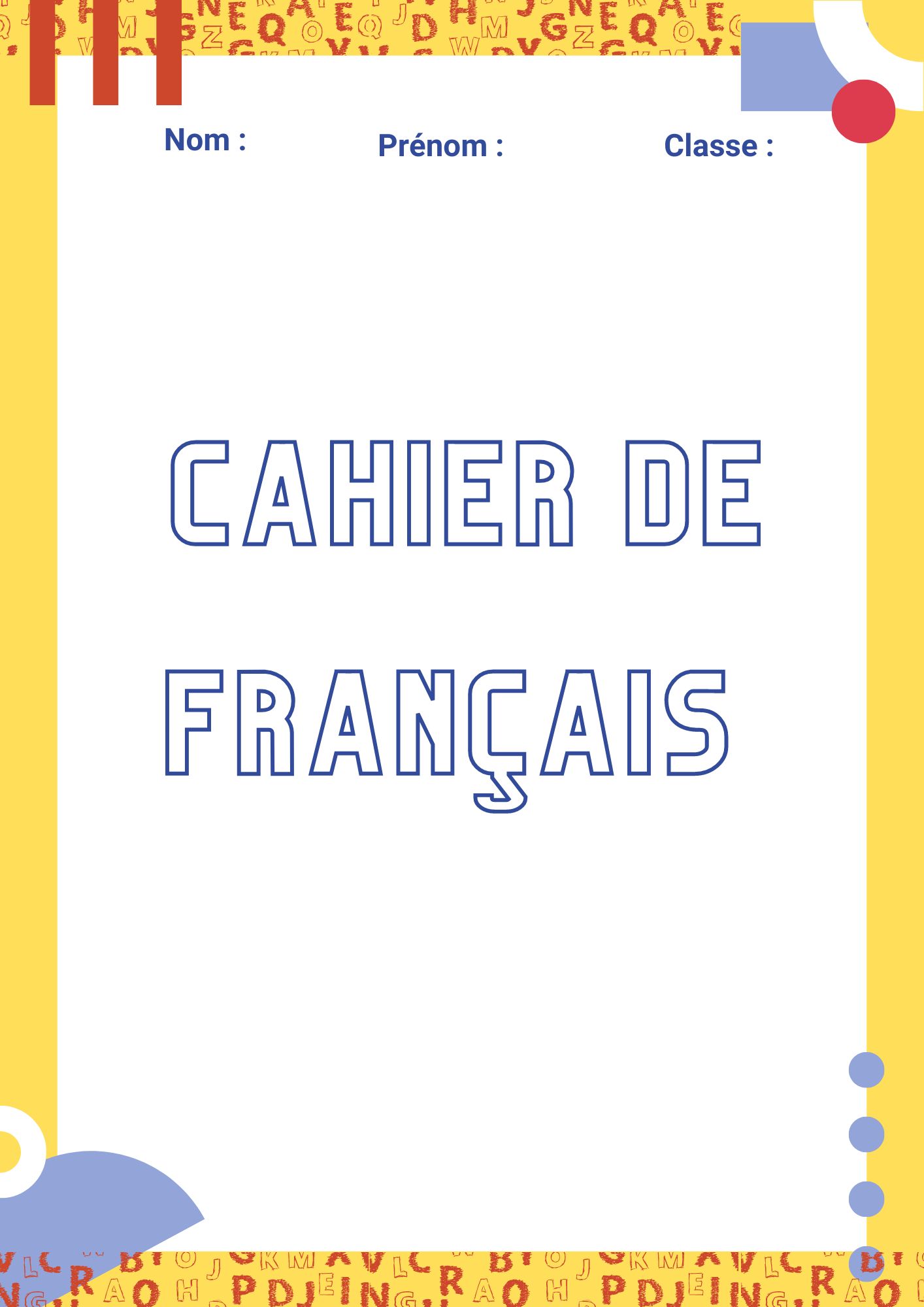 Page De Garde Français Primaire Pages de garde pour cahier à imprimer - ManzaBull'