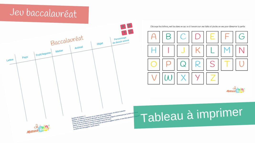 Jeu du baccalauréat : tableau et lettres à imprimer - ManzaBull