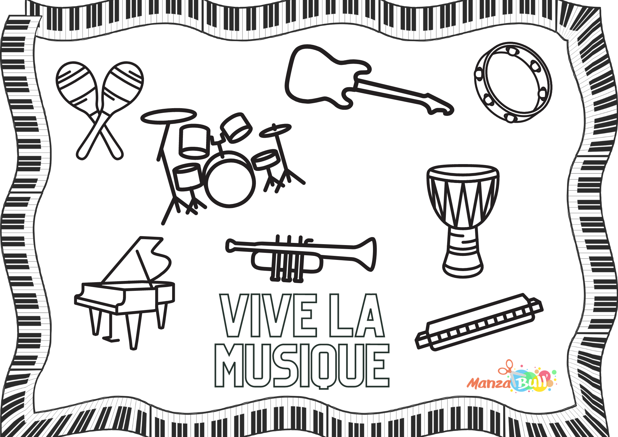 Coloriage fête de la musique à imprimer - ManzaBull'