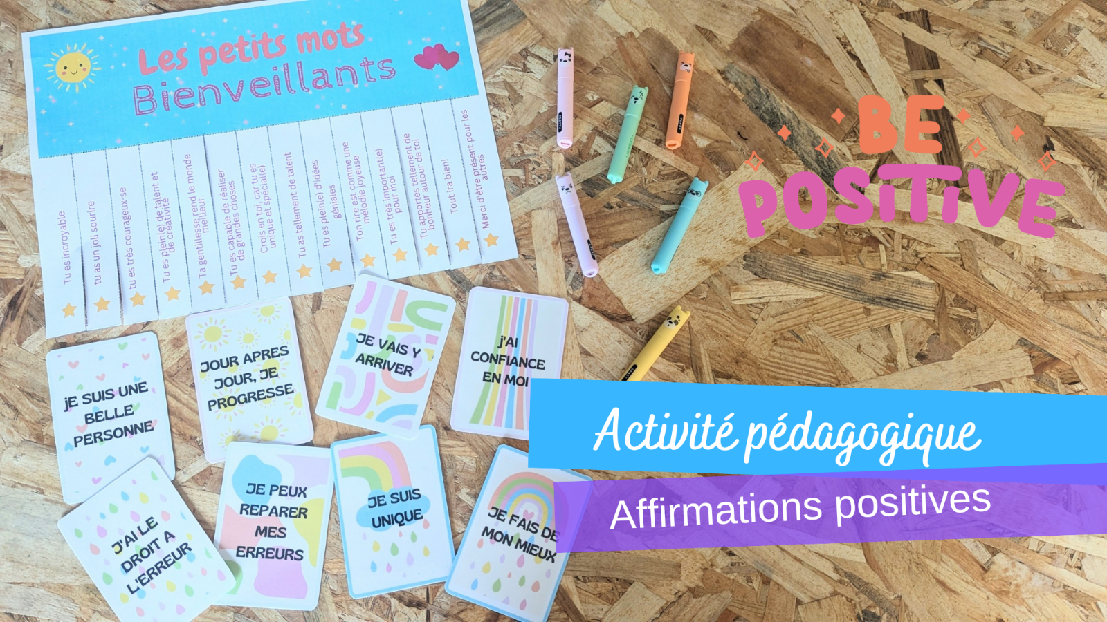 Pack confiance en soiCartes et affiche d'affirmations positives - Je d'amour